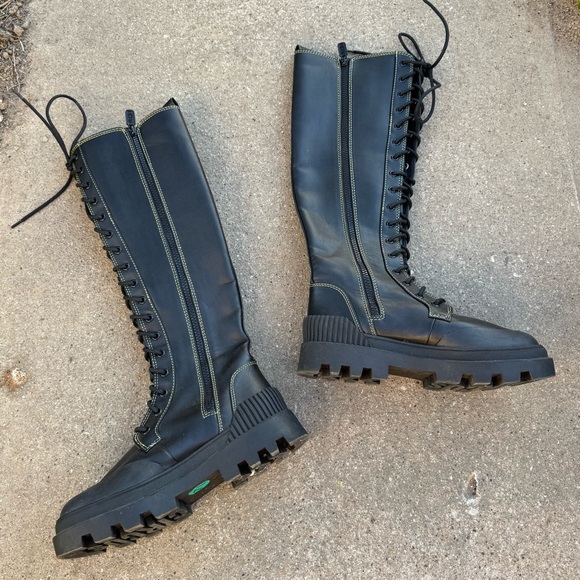 Circus Sam Edelman Ina‎ Black Lace Up Knee High Chunky Platform Boots Size 7.5 - Picture 2 of 5